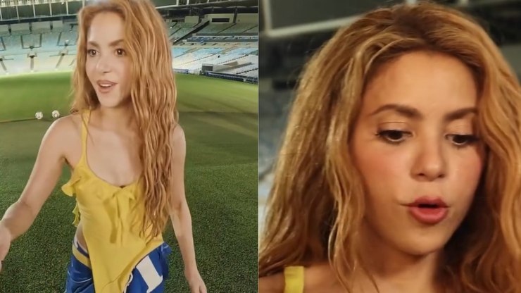 Shakira visita o Maracanã e ganha camisas de times brasileiros