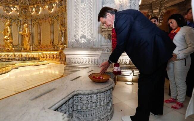 Presidente Jair Bolsonaro durante visita ao Templo de Akshardham na Índia