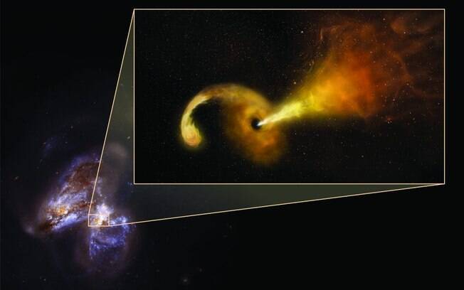 Astrônomos observaram a formação e expansão de um “jato” de matéria ejetado por uma estrela logo depois de ser “devorada” por um buraco negro supermassivo