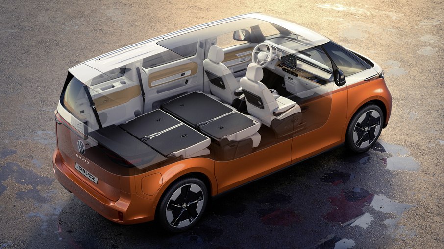 O VW ID Buzz conta com capacidade para até sete passageiros e fileiras podem ser removidas 