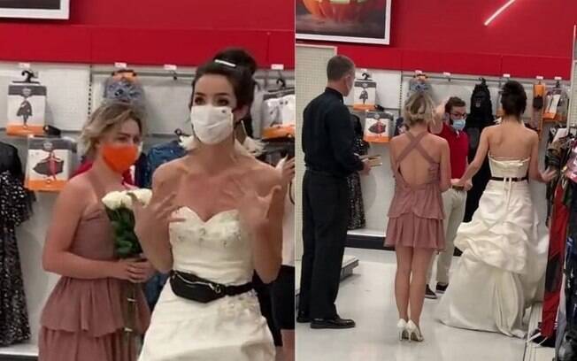 Mulher aparece vestida de noiva em loja que o namorado trabalha 