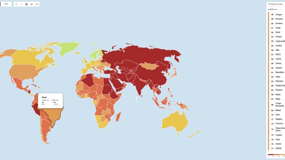 Print: Mapa - Ranking de Liberdade de imprensa - RSF