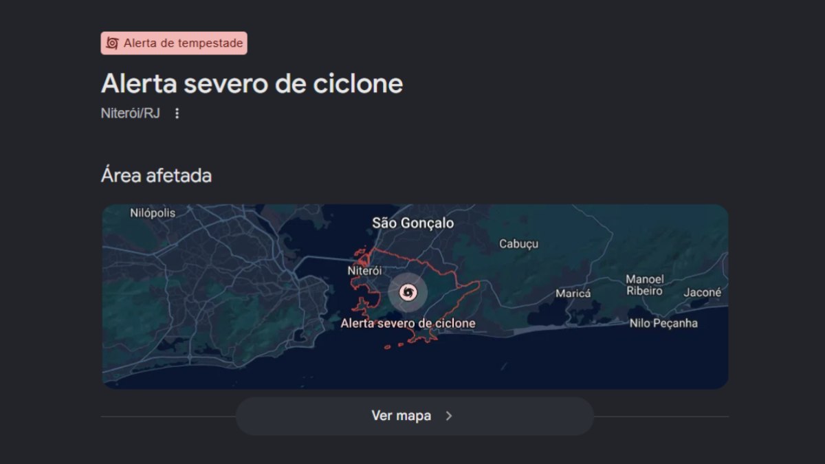 Google comunica alerta falso de ciclone em Niterói (RJ) Google comunica alerta falso de ciclone em Niterói (RJ)