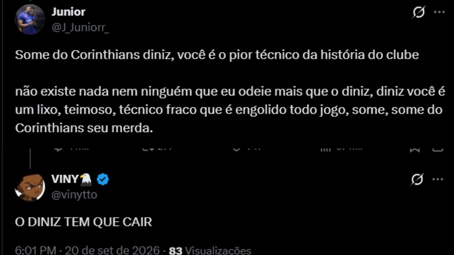 Torcida do Corinthians pede demissão de Diniz após nova derrota