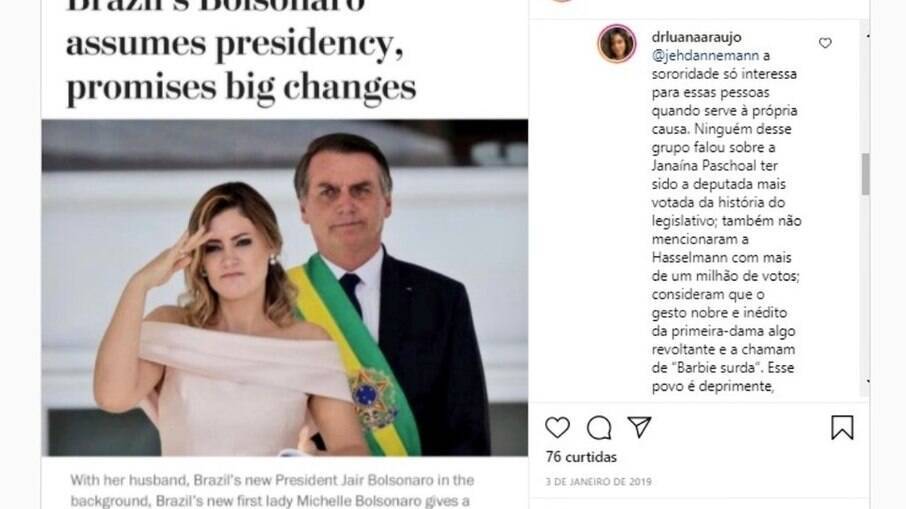 Médica Luana Araújo teria apoiado Bolsonaro em 2018, mostra print que circula nas redes sociais