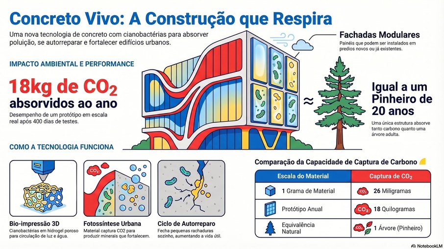 Concreto vivo “respira” CO2 e se fortalece com o tempo