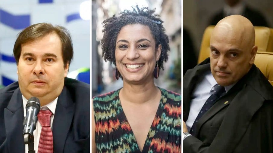 Rodrigo Maia, Marielle Franco e Alexandre de Moraes, nomes que aparecem nas possíveis espionagens da Abin