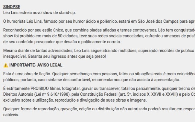 Show do Léo Lins marcado para agosto tem restrições quanto ao uso de celulares Show do Léo Lins marcado para agosto tem restrições quanto ao uso de celulares