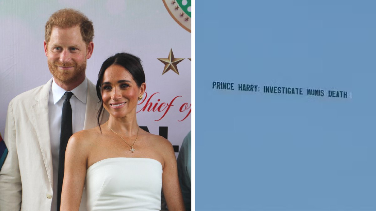 Harry, Meghan Markle e mensagem exibida nos céus de Los Angeles