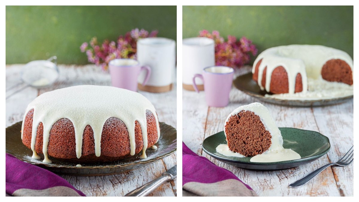 Desfrute da delícia de um bolo de chocolate com cobertura de