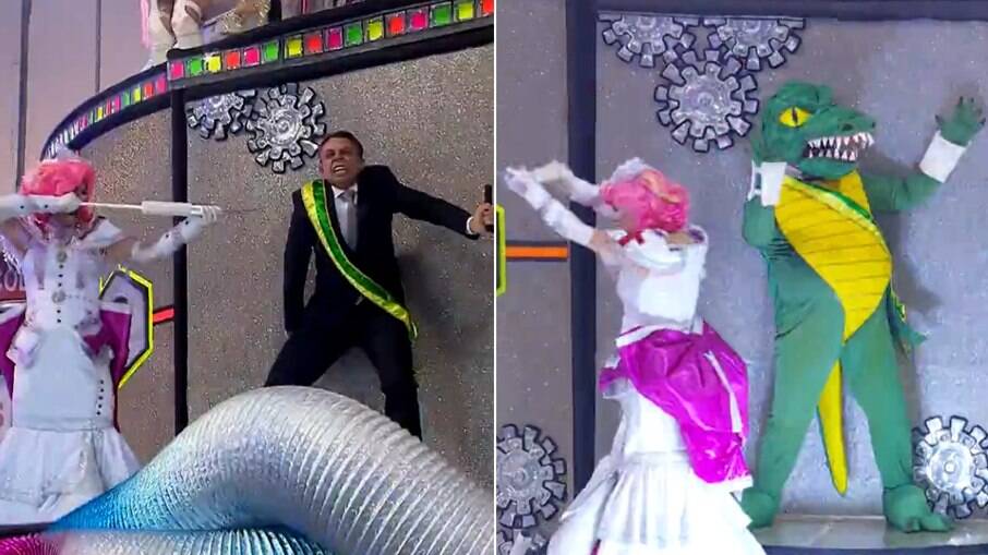 Jair Bolsonaro virou jacaré no desfile da Rosas de Ouro