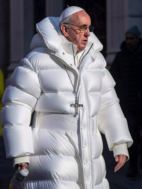 Imagens do Papa Francisco vestindo um casacão branco estilo “puffer” – que mais parece ser de um rapper norte-americano – circulam pela web desde março. O FLIPAR mostrou e republica para quem não viu. 