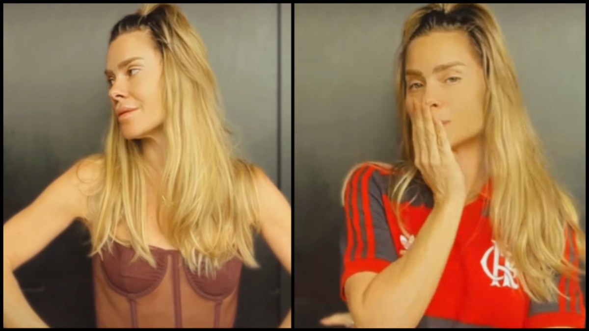 Carol Dieckmann posa de lingerie e comemora liderança do Flamengo