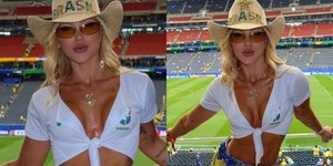 Virginia aposta em decote ousado e passa perrengue em estádio