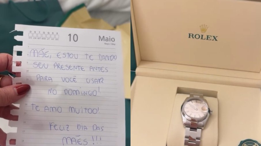 Relógio e bilhete que a mãe de Virgínia recebeu