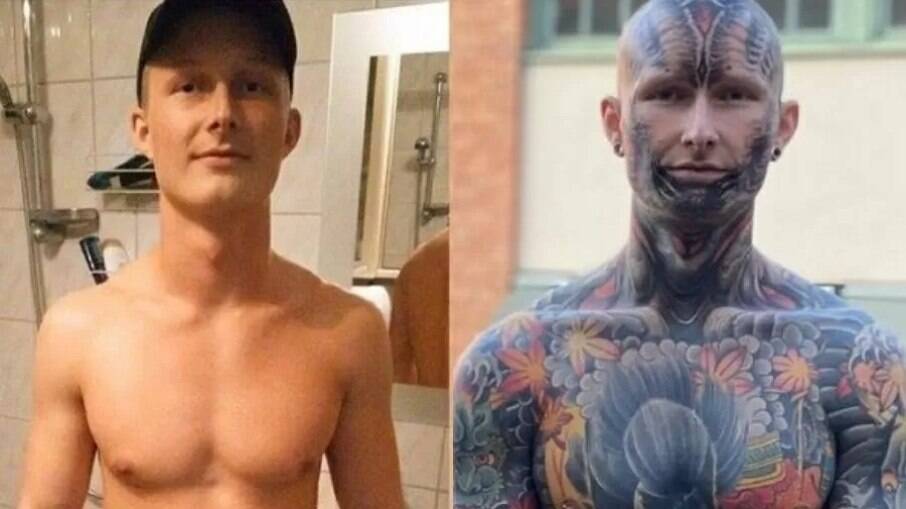 Nas fotos publicadas no Instagram, o jovem mostra um tipo de linha do tempo, na qual em 2016 ele aparece com apenas uma tatuagem no braço direito