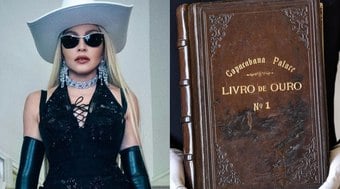 Madonna escreve recado no Livro de Ouro do Copacabana Palace