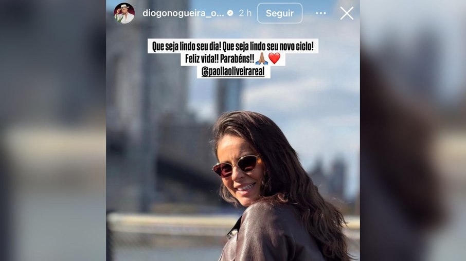 Diogo Nogueira parabenizou Paolla Oliveira em post no Instagram 