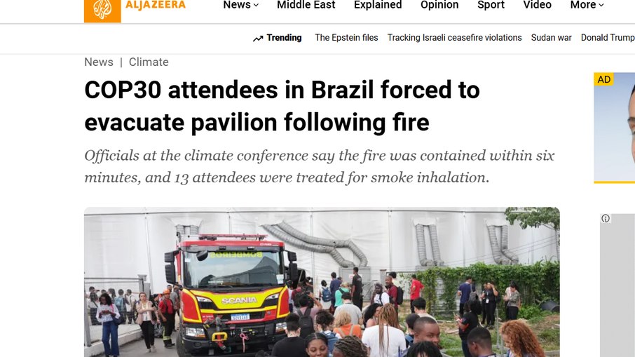 A Al Jazeera deu destaque para os vídeos do incêndio.