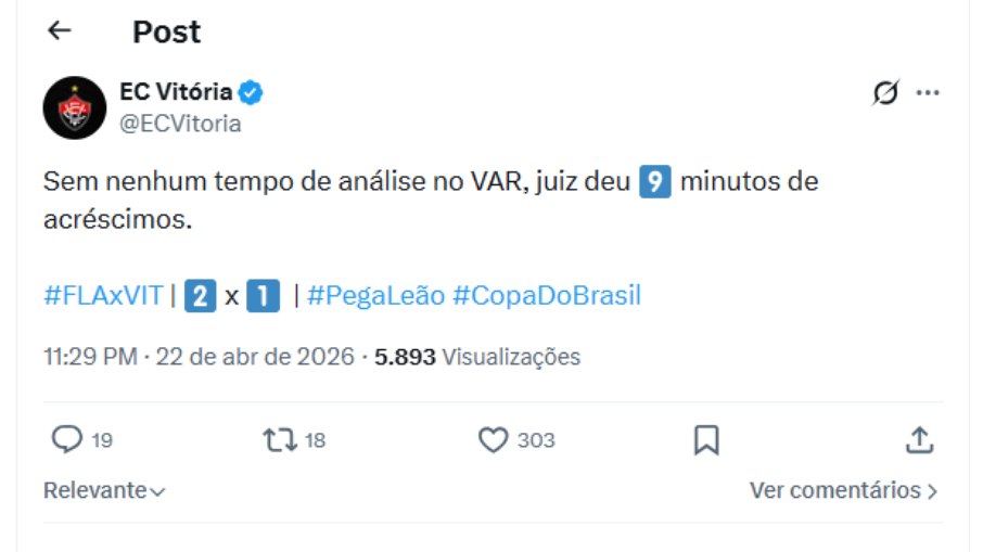 Vitória questiona decisões da arbitragem em duelo contra o Flamengo