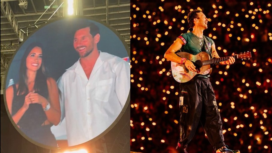 Messi chamou atenção ao aparecer no show da banda Coldplay Messi chamou atenção ao aparecer no show da banda Coldplay