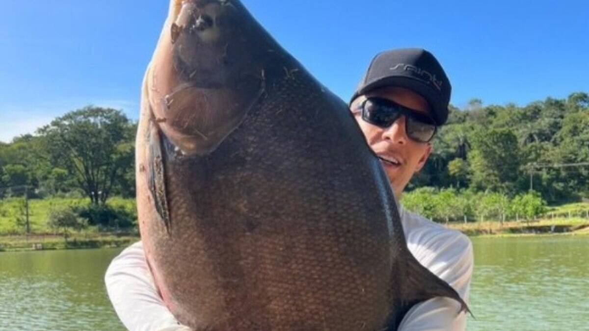 Guilherme Arana pesca peixe gigante