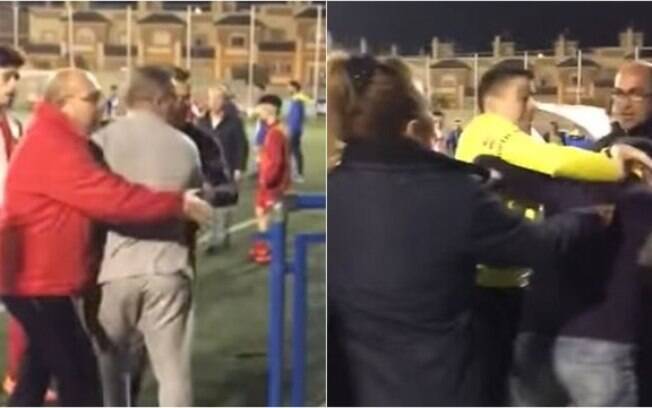 No futebol espanhol, árbitro ficou irritado e partiu para briga com alguns torcedores na arquibancada do estádio