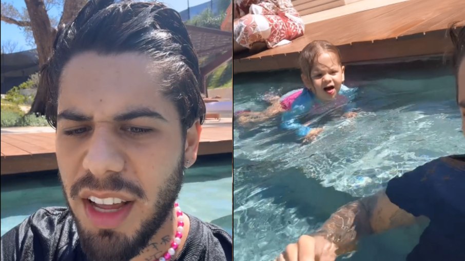 Zé Felipe pula na piscina para salvar filha do afogamento