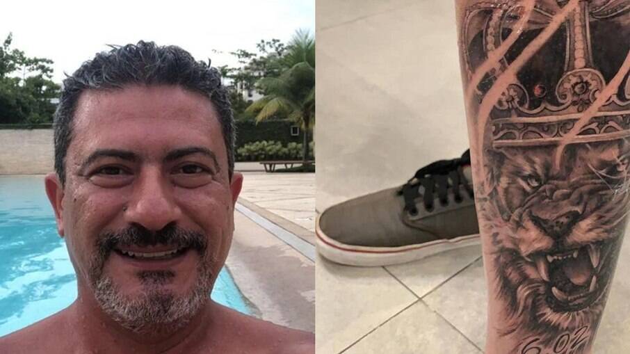 Filho de Tom Veiga faz tatuagem em homenagem ao pai