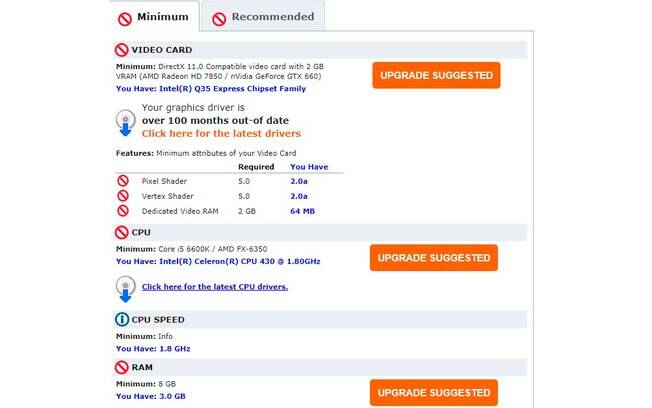 Um comparativo entre as configurações da sua máquina e as necessárias para o game também será apresentado. 