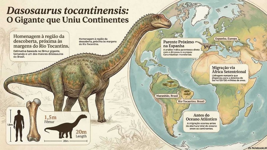Fóssil no Brasil revela dinossauro gigante com possível origem europeia