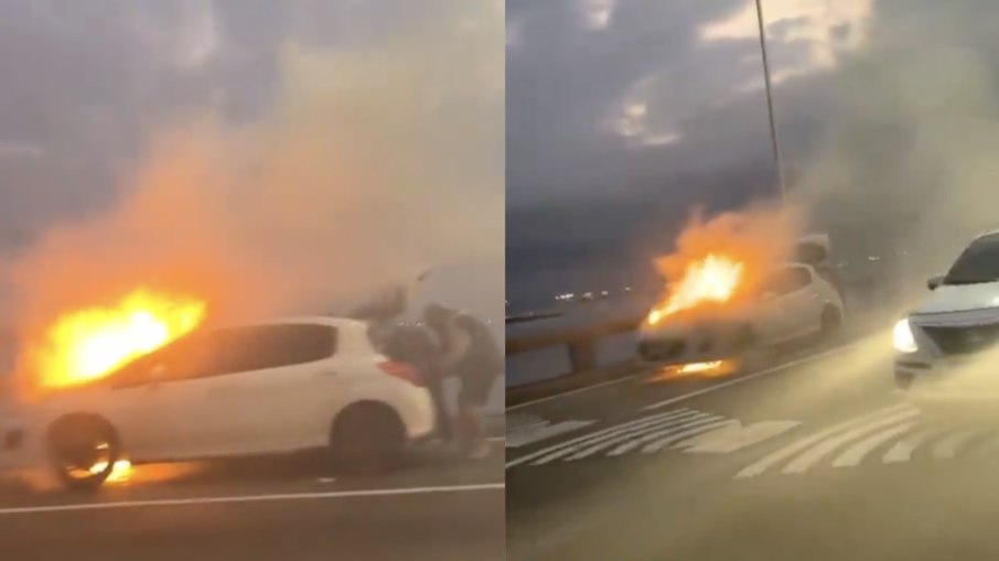 Carro em chamas na Ponte Rio-Niterói