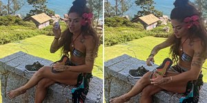 Aline Campos passa perrengue em trilha e remenda tênis com cola