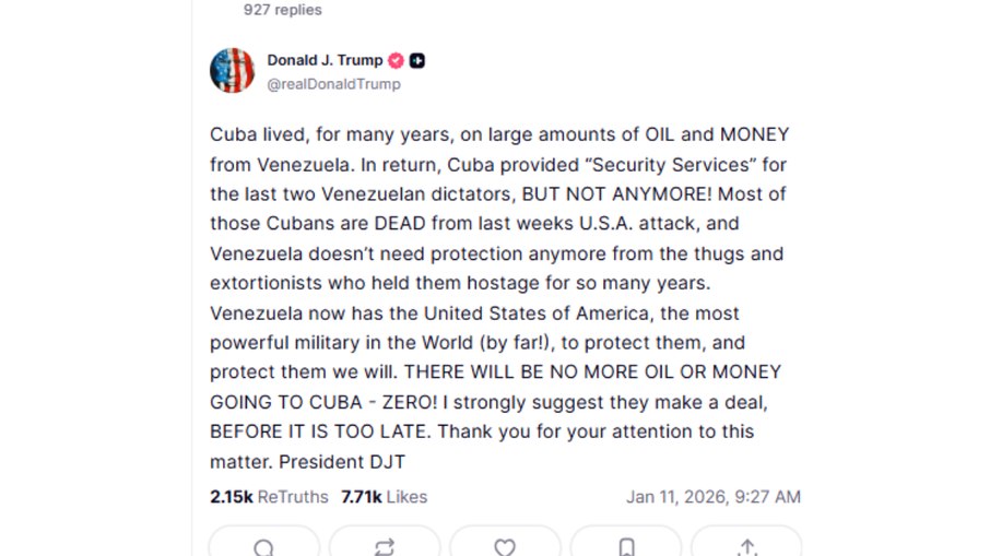 Post de Donald Trump sobre Cuba
