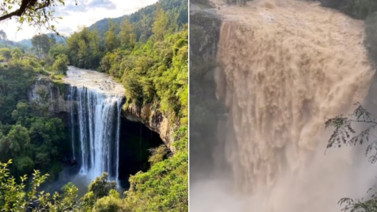 Cascata do Parque Salto Ventoso virou cachoeira no RS