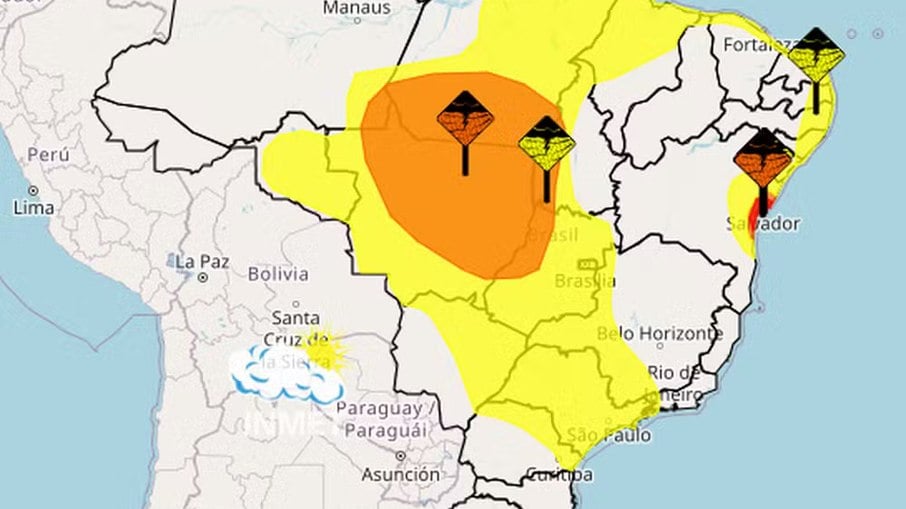 Mapa mostra áreas sob alerta