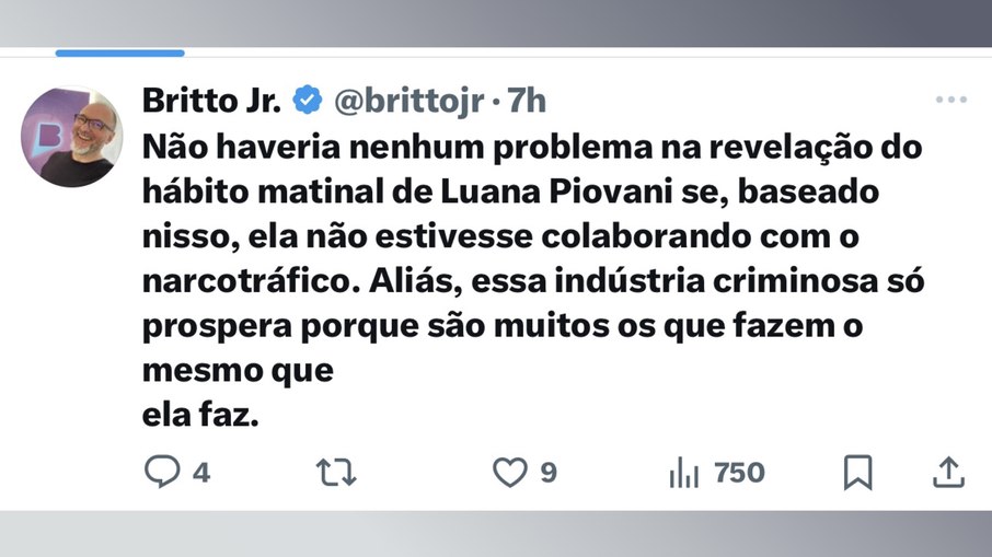 Print do post de Britto Jr. no X/Twitter