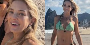 Aos 49 anos, Ticiane Pinheiro mostra curvas na praia
