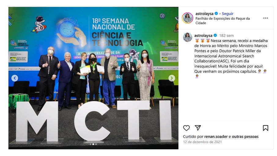 Em 2021, Laysa recebeu a medalha de Honra ao Mérito durante a 18ª Semana Nacional de Ciência e Tecnologia, evento promovido pelo MCTI. Em 2021, Laysa recebeu a medalha de Honra ao Mérito durante a 18ª Semana Nacional de Ciência e Tecnologia, evento promovido pelo MCTI.
