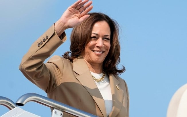 A atual vice-presidente americana Kamala Harris em Westfield, Massachusetts, em 27 de julho de 2024