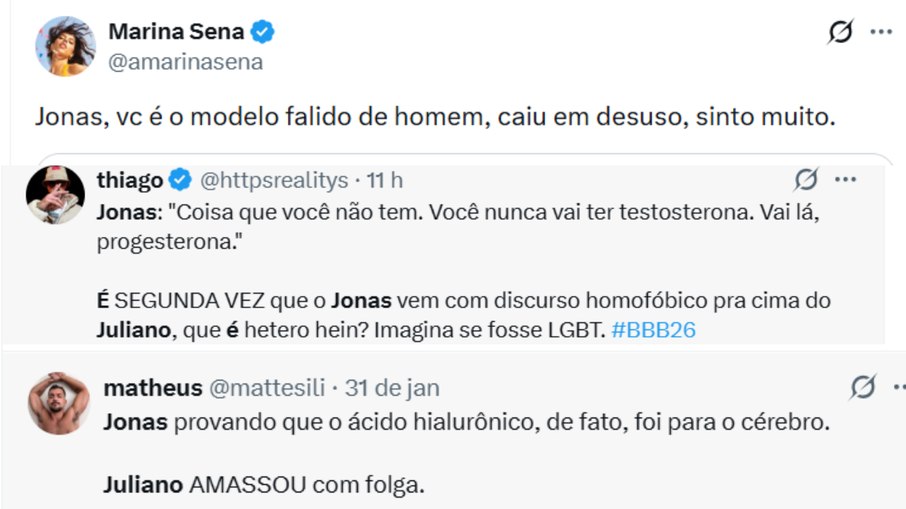 Marina Sena detona Jonas do BBB 26