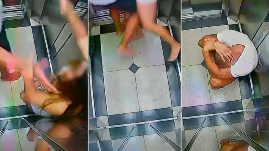 Após discussão no elevador, suspeito aparece com as mãos na cabeça após morte da esposa