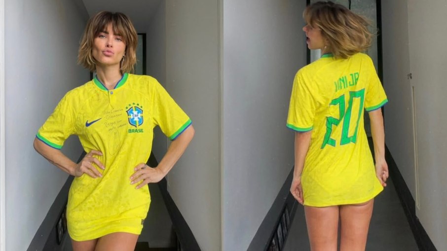 Carolina Dieckmann exibe novo visual e look especial para acompanhar a Seleção Carolina Dieckmann exibe novo visual e look especial para acompanhar a Seleção