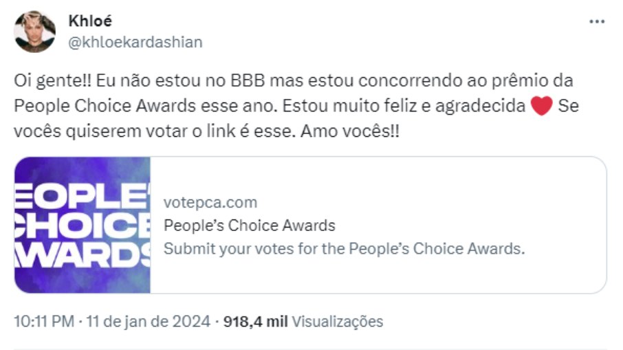 Khloé Kardashian cita BBB em post em português para as redes sociais