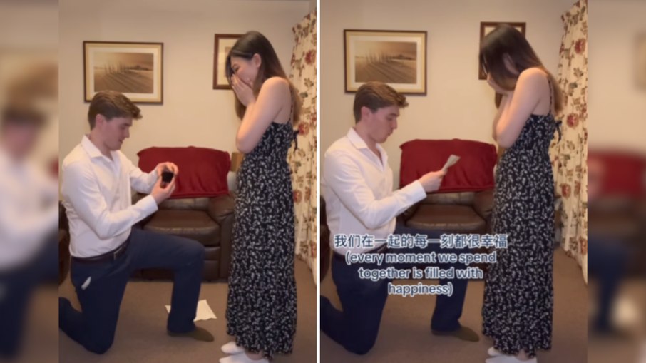 Homem aprende chinês em segredo para pedir namorada em casamento Homem aprende chinês em segredo para pedir namorada em casamento