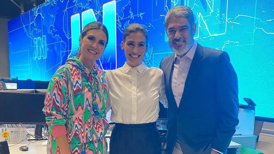 Fátima Bernardes, Renata Vasconcellos e William Bonner se encontraram na Globo