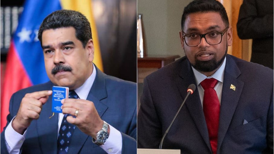 Presidente da Venezuela, Nicolás Maduro, e o presidente da Guiana, Irfaan Ali