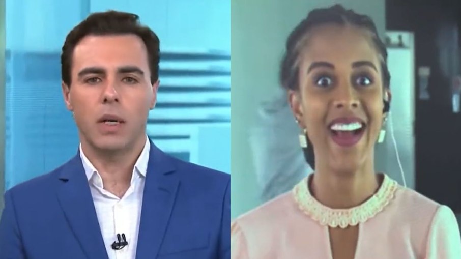 Âncora Rafael Colombo errou nome da Jovem Pan ao vivo e chocou a repórter Iasmin Costa