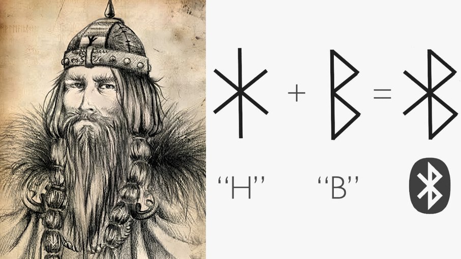 Ilustração de Haroldo Dente-Azul, rei viking que inspirou a tecnologia Bluetooth