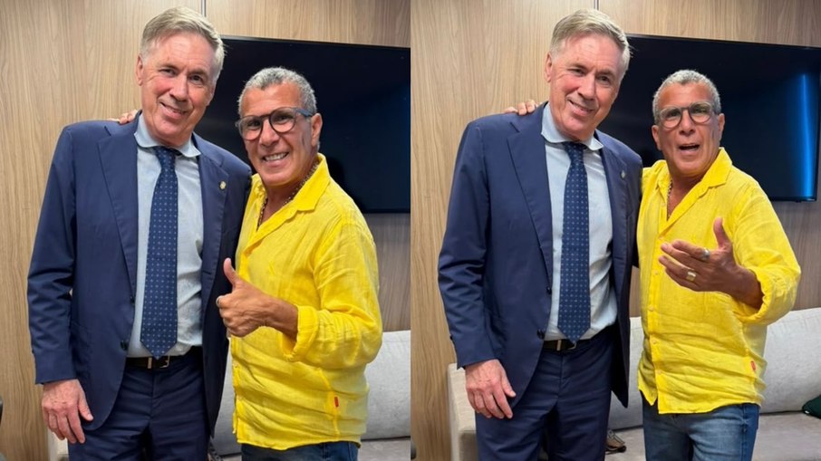 Eri Johnson e Carlo Ancelotti, técnico da Seleção Brasileira 